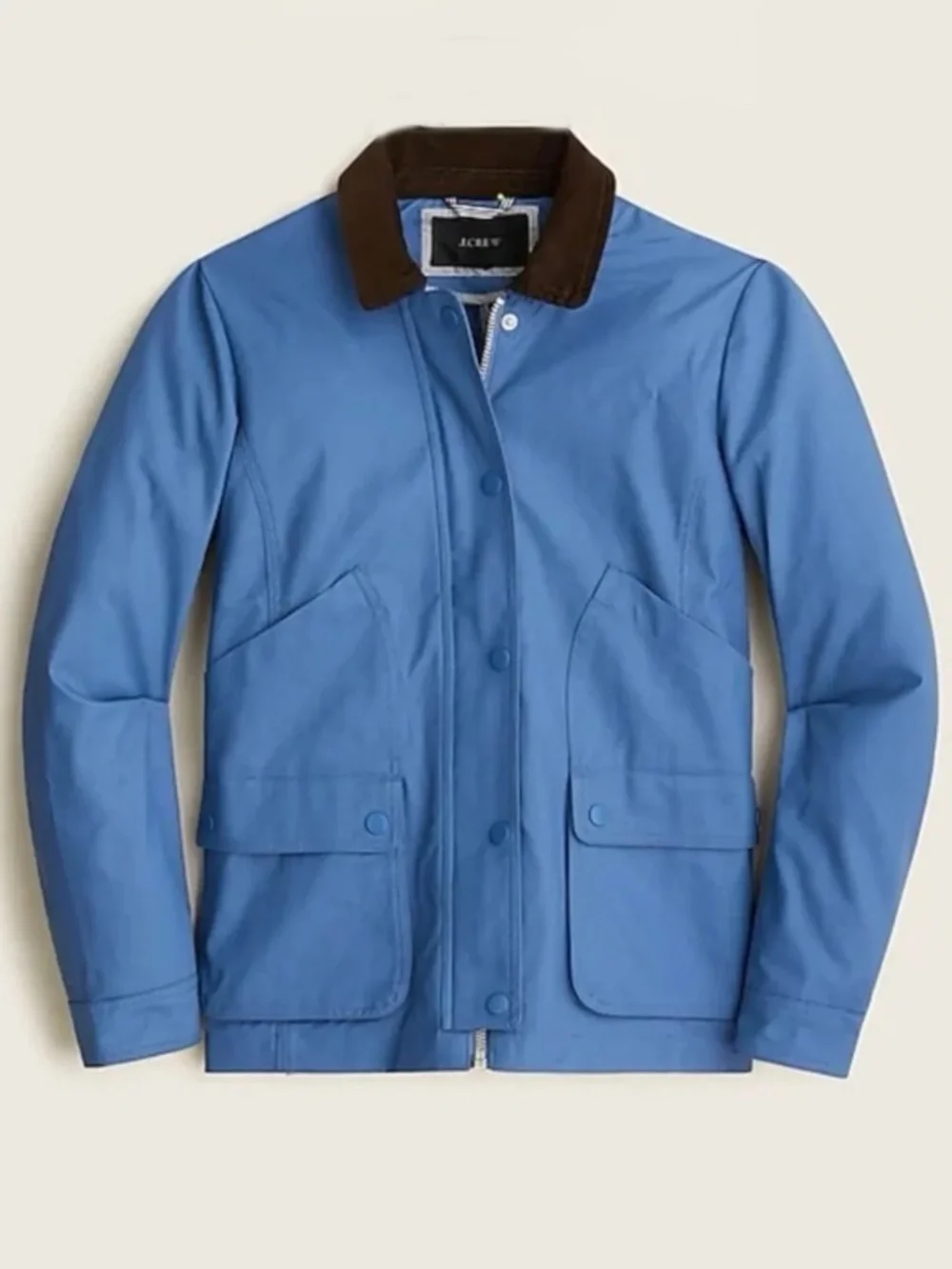 J Crew Barn Jacket Waxed Cotton Chore Coat Corduroy Collar Blue Women’s XL Tall